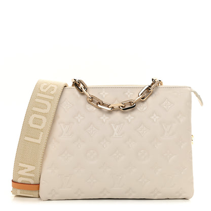 Louis Vuitton Lambskin Embossed Monogram Coussin PM Beige Cream 1 of 12