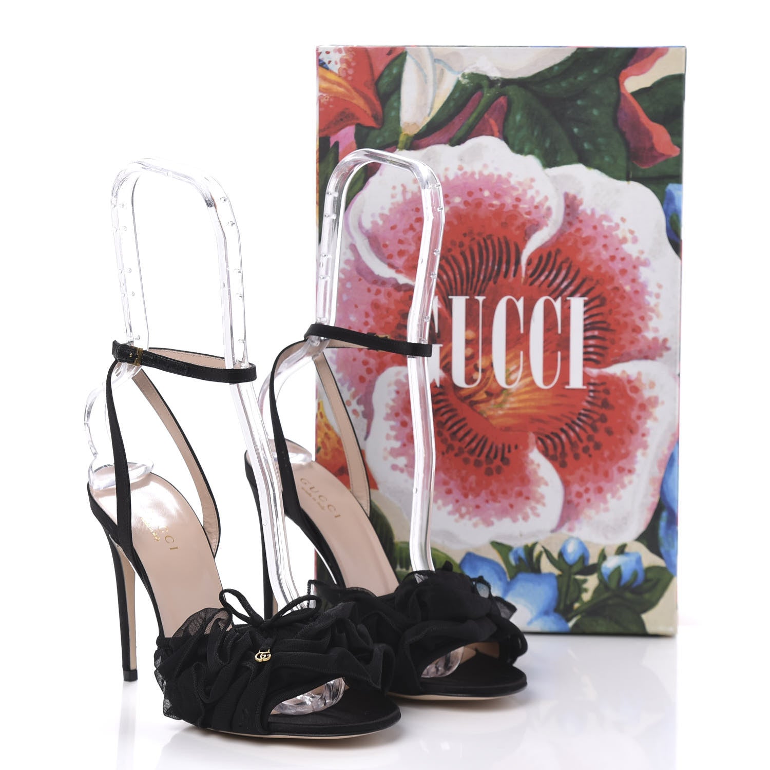 Gucci Tulle Ruffle High Heel Slingback Sandals 35.5 Black 9 of 9