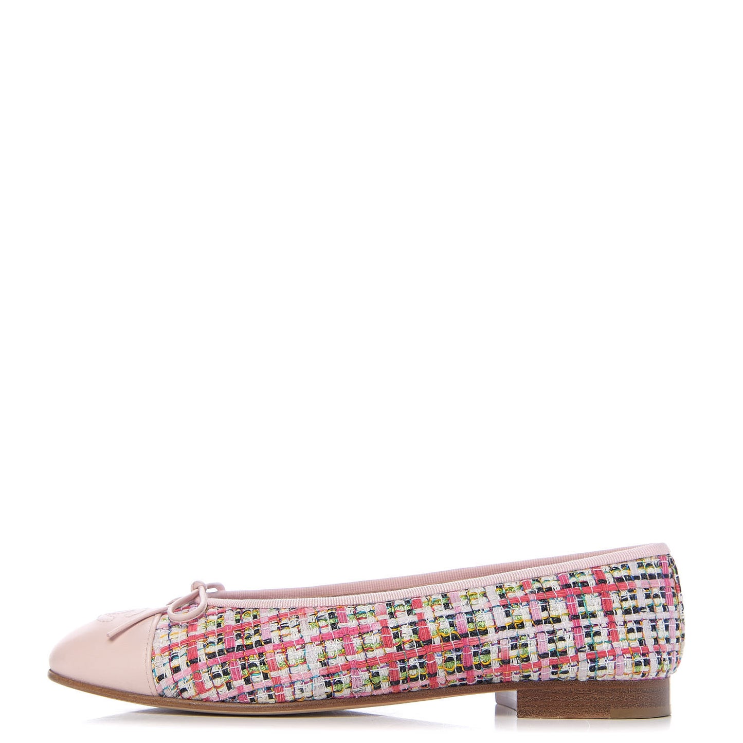 Tweed Calfskin Cap Toe Ballerina Flats 37.5 Pink