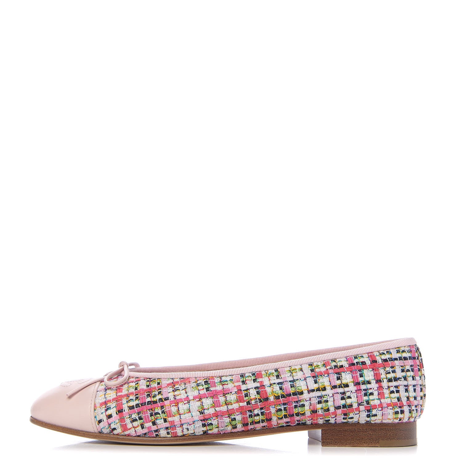 Chanel Tweed Calfskin Cap Toe Ballerina Flats 37.5 Pink 1 of 10