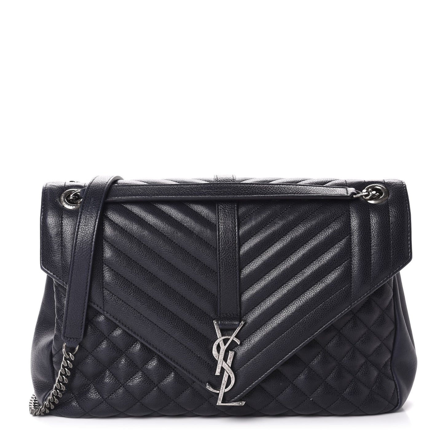 Calfskin Mixed Matelasse Triquilt Large Monogram Envelope Satchel Deep Marine
