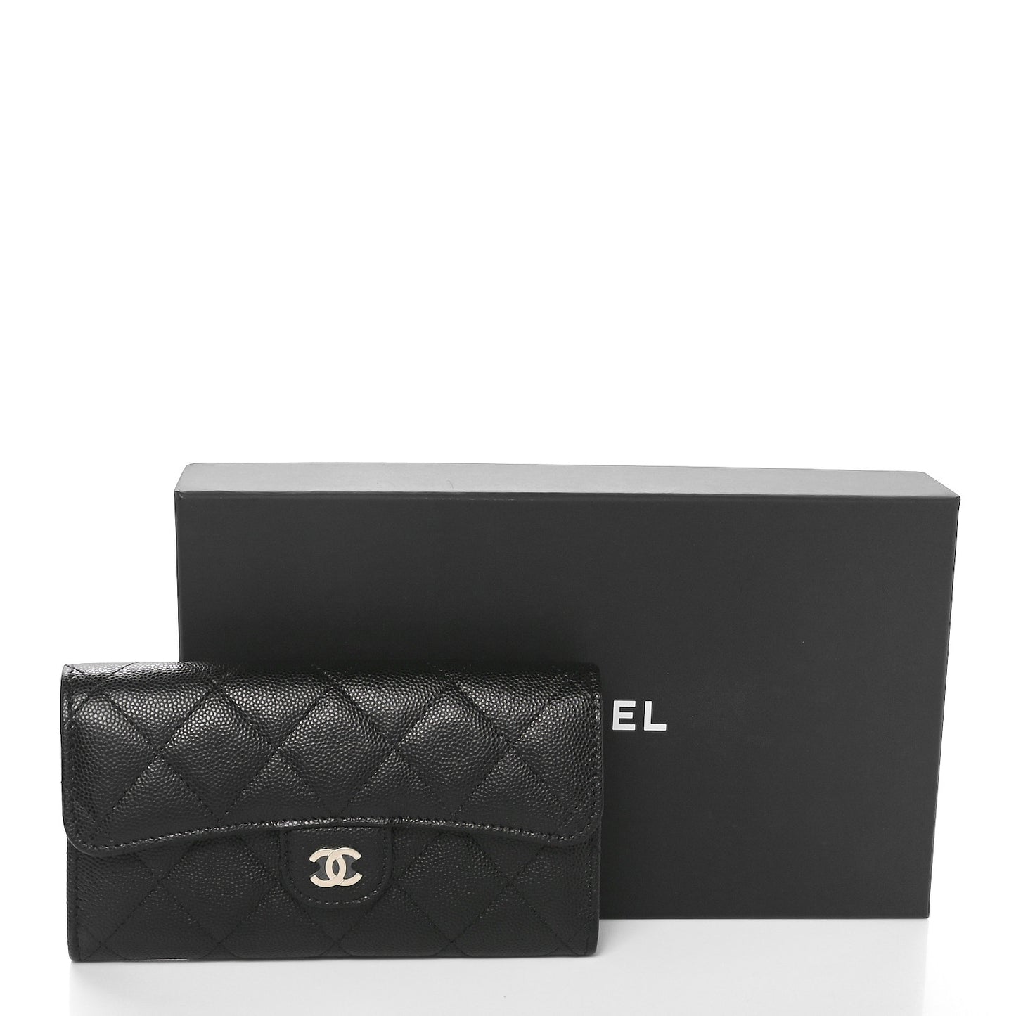 Caviar Quilted Medium Flap Wallet Black
