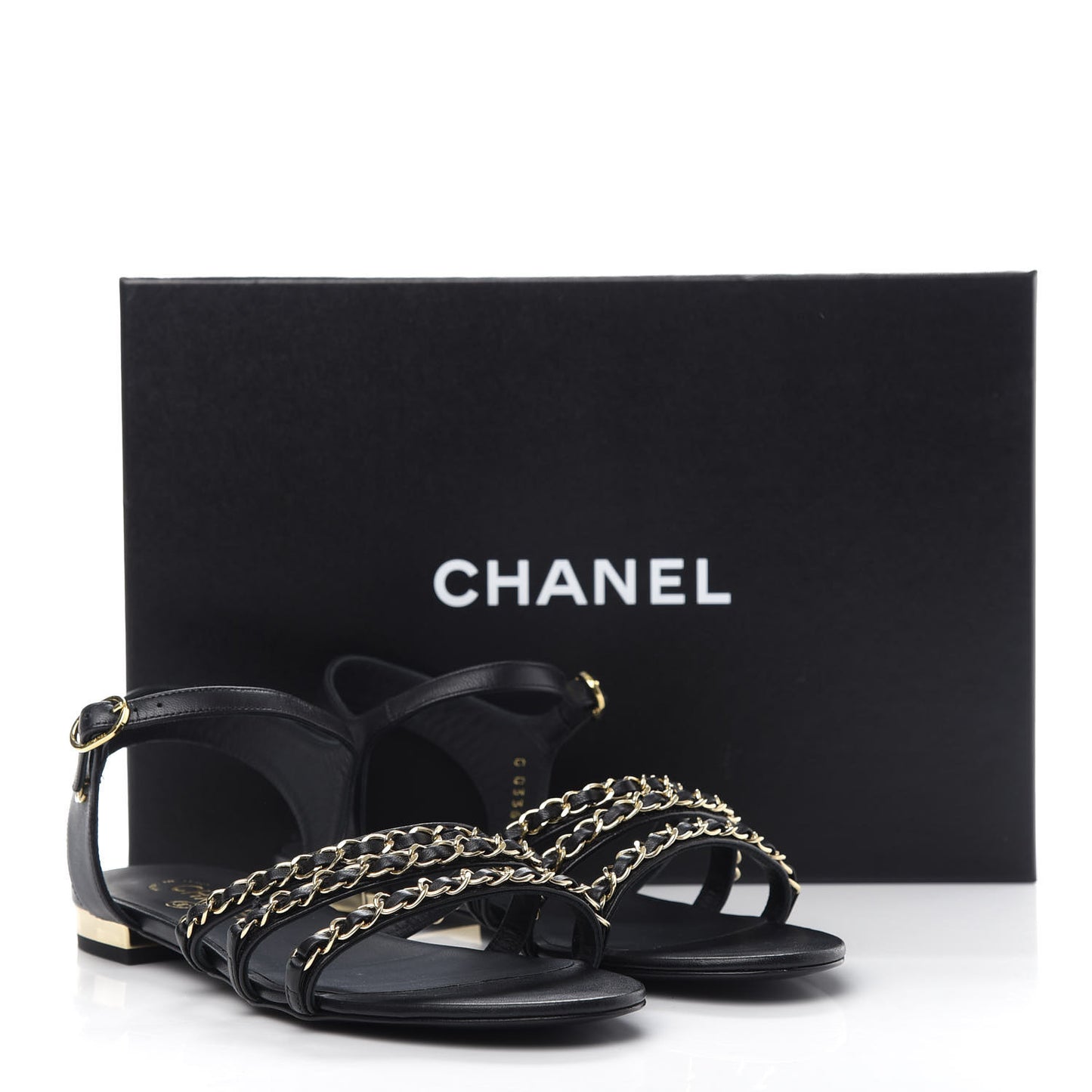 Lambskin CC Chain Sandals 37.5 Black