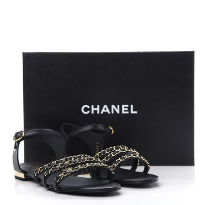 Chanel Lambskin CC Chain Sandals 37.5 Black 11 of 11