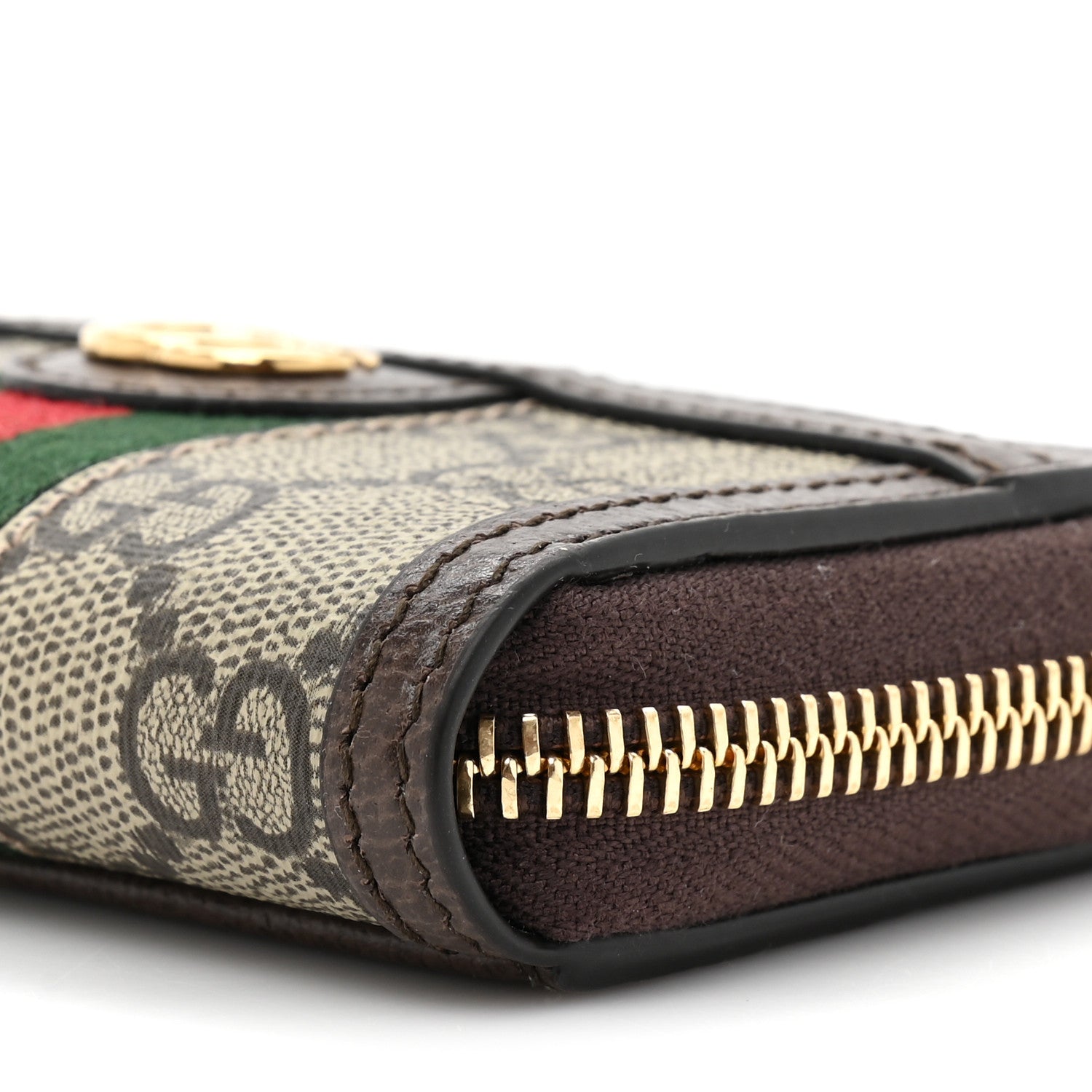 Gucci GG Supreme Monogram Textured Dollar Calfskin Web Ophidia Zip Around Card Case Wallet Beige Ebony New Acero 8 of 10
