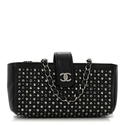 Chanel Calfskin Strass Studded Mini Phone Holder Clutch Black 1 of 13