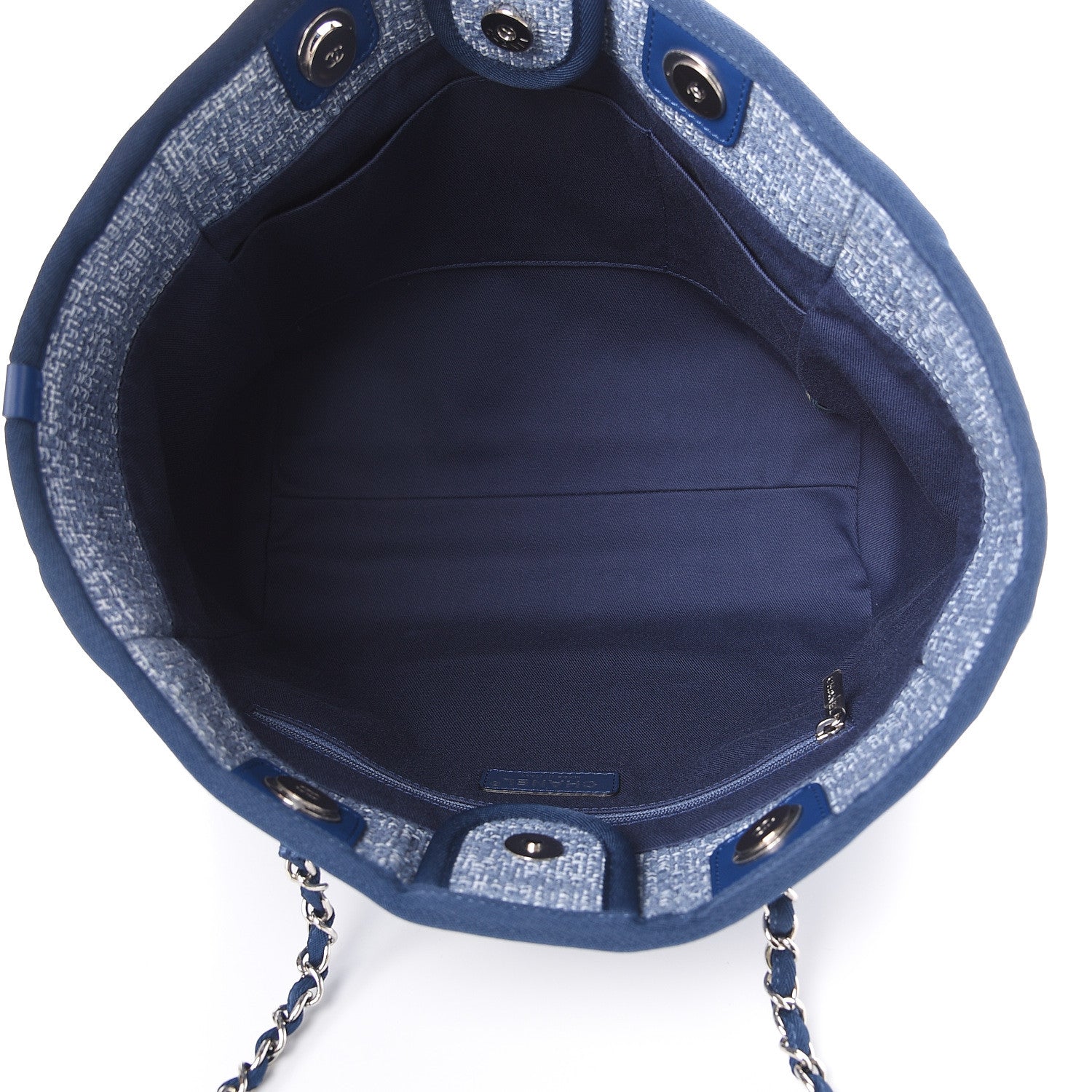 Chanel Woven Straw Raffia Small Deauville Tote Blue 4 of 9
