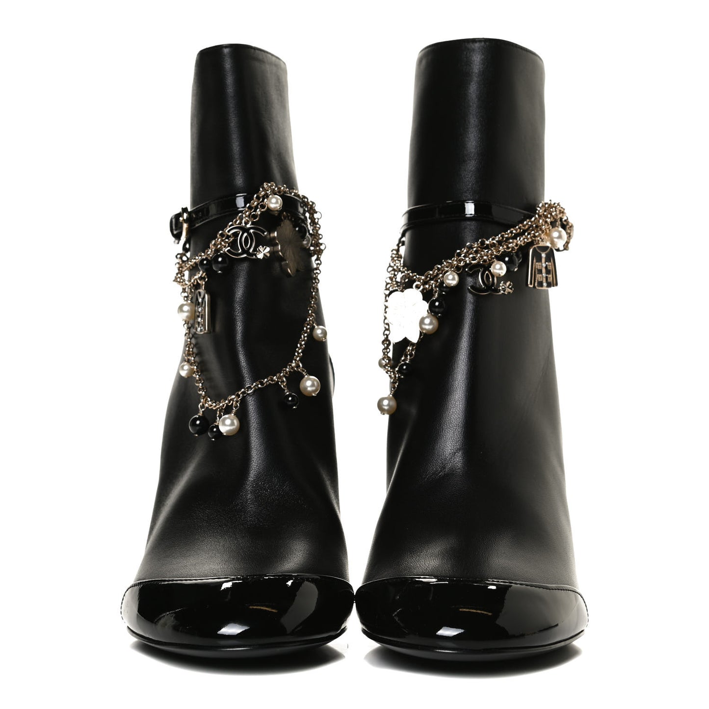 Lambskin Patent Calfskin Ankle Boots 40 Black