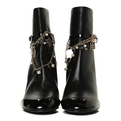 Chanel Lambskin Patent Calfskin Ankle Boots 40 Black 2 of 13