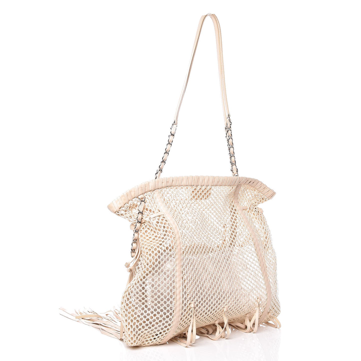 Calfskin Fringe Large La Madrague Tote Dark White