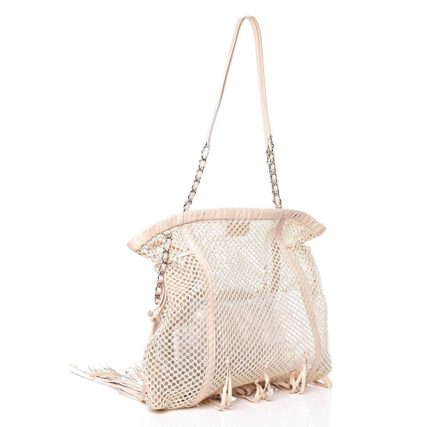 Chanel Calfskin Fringe Large La Madrague Tote Dark White 3 of 10