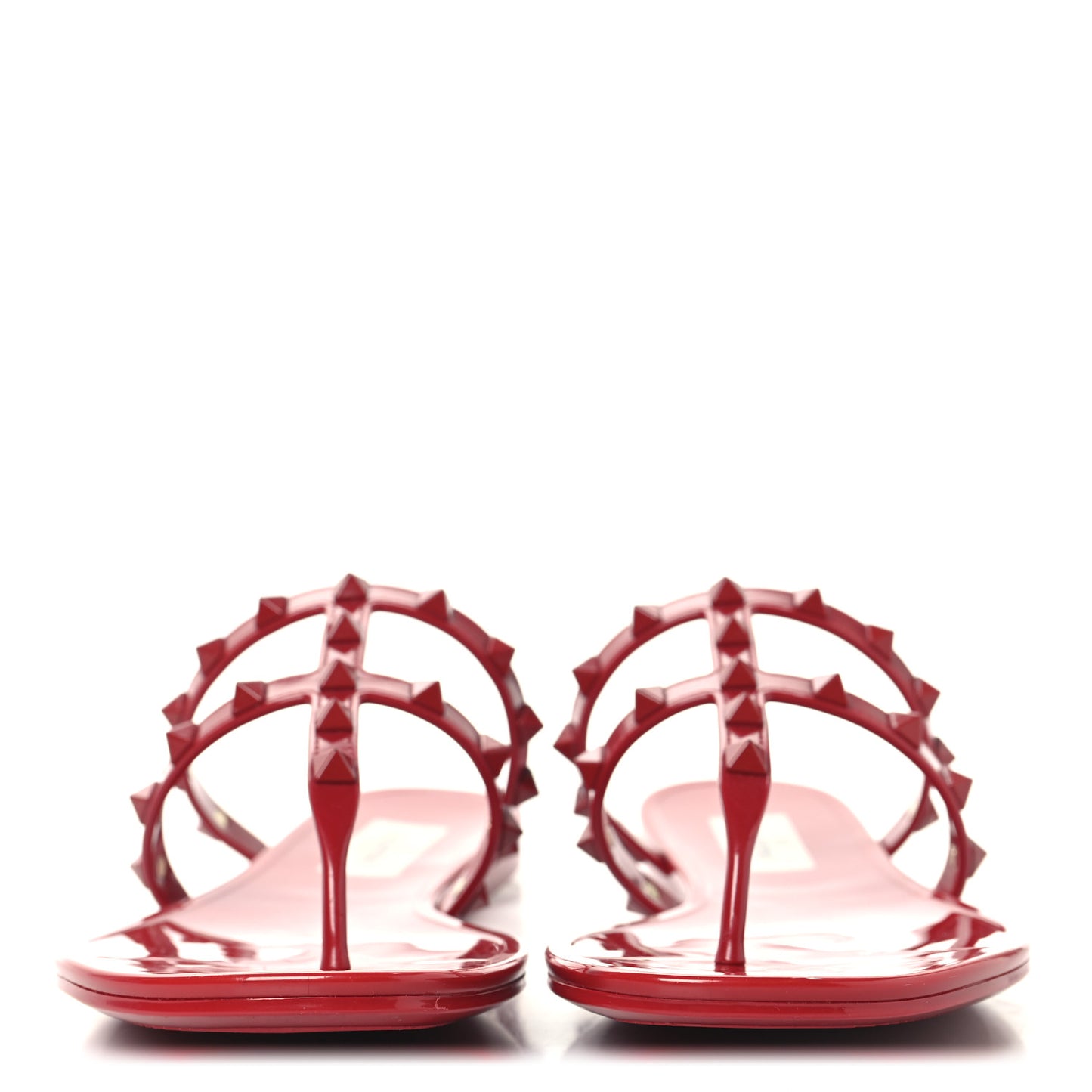 PVC Jelly Monochrome Rockstud Caged Flat Thong Sandals 38 Rosso