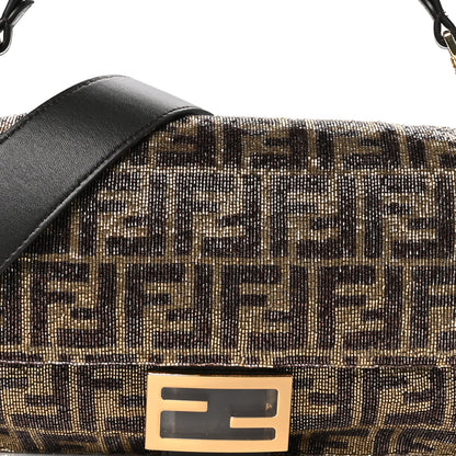Fendi Vitello King Beaded Zucca Baguette Moro Black 7 of 11