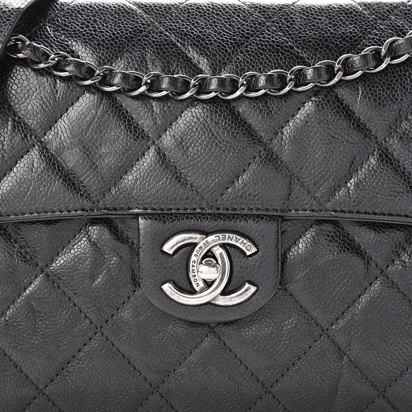 Crumpled Grained Calfskin Medium CC Crave Flap Black