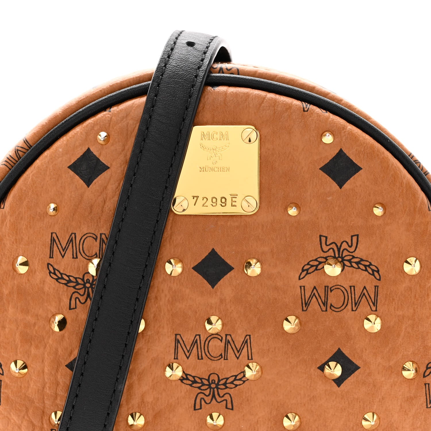 バッグ MCM MCM Visetos Studded Orkestra Round Crossbody Cognac 1428347