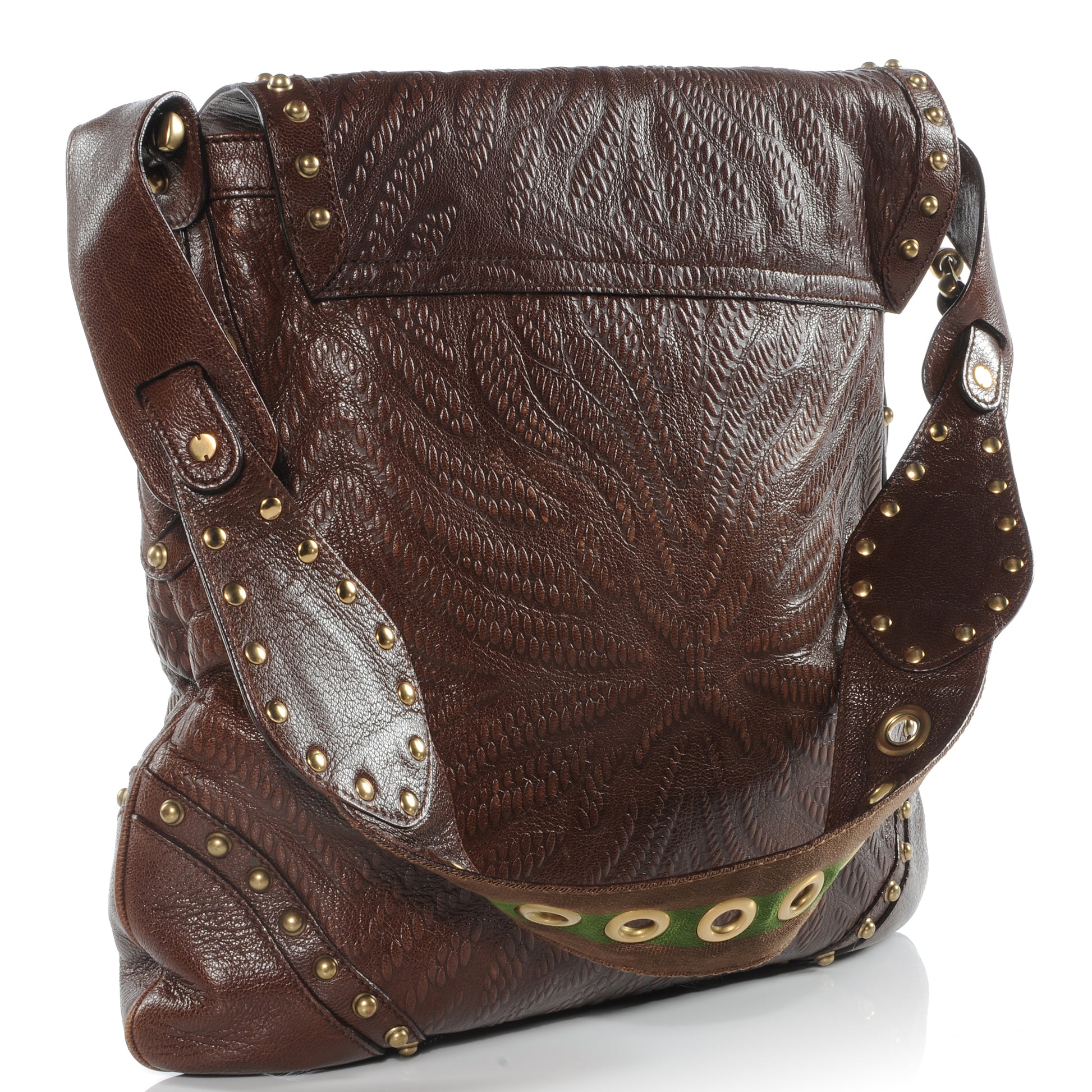 Gucci Leather Studded and Tooled Pelham Brown 3 of 7