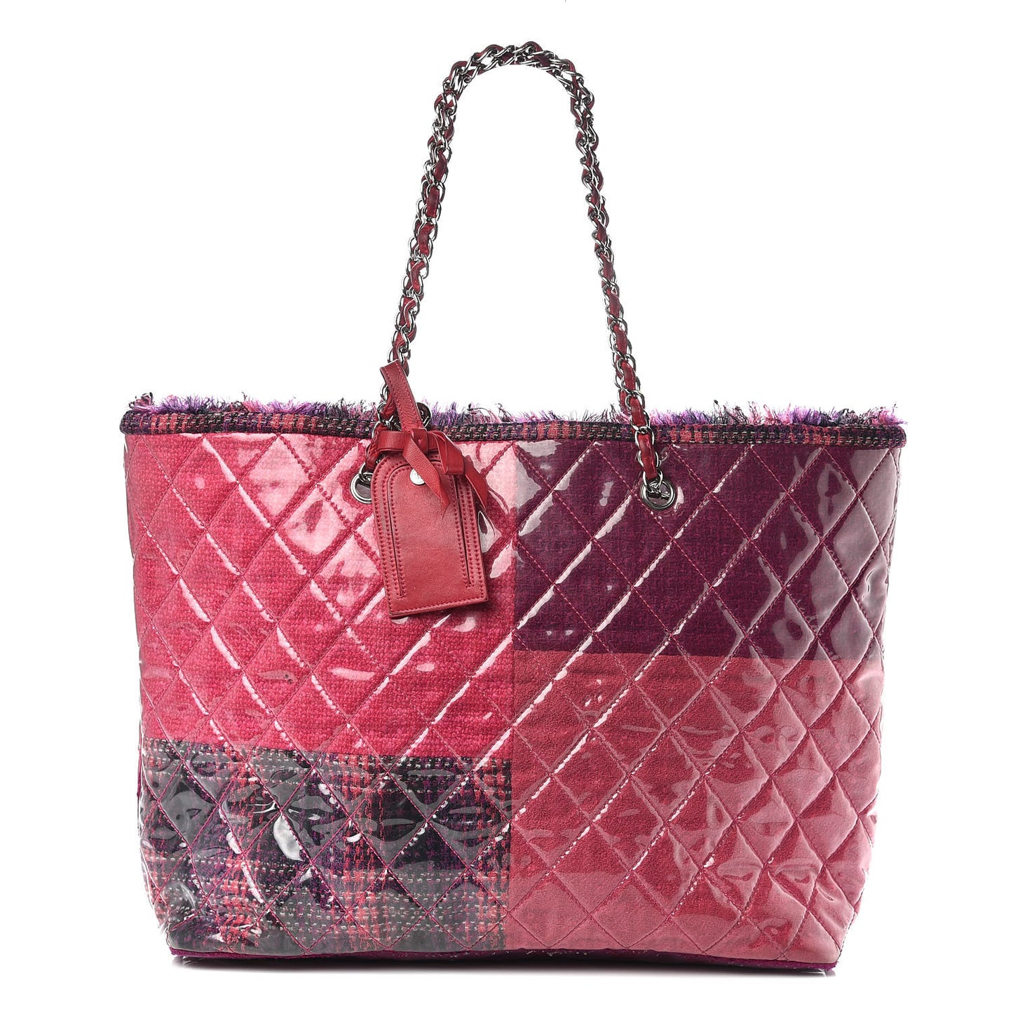 Vinyl Funny Tweed Patchwork Tote Fuchsia