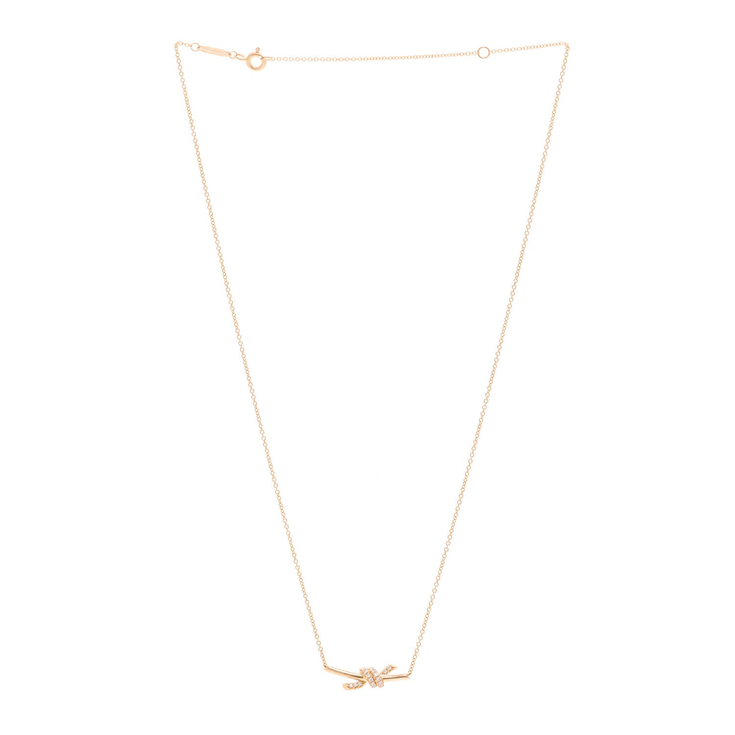 Tiffany 18K Rose Gold Diamond Small Knot Necklace 3 of 4