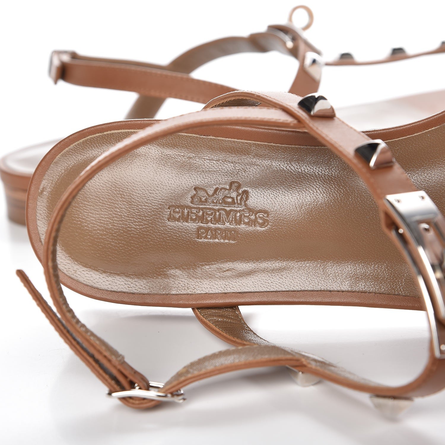 Hermes Calfskin Studded Olivia Sandals 37.5 Palissandre 9 of 9