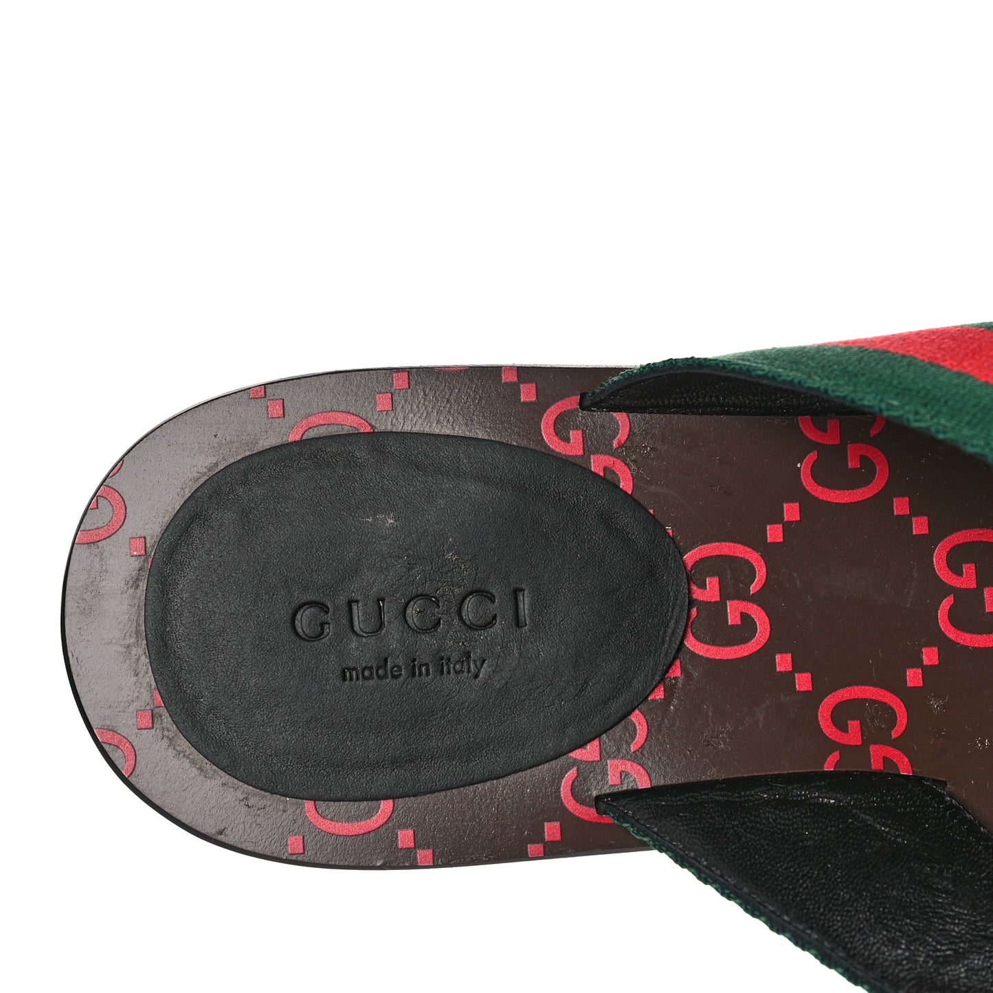Nylon Calfskin Web GG Monogram Womens Thong Sandals 39.5 Green Red Cocoa