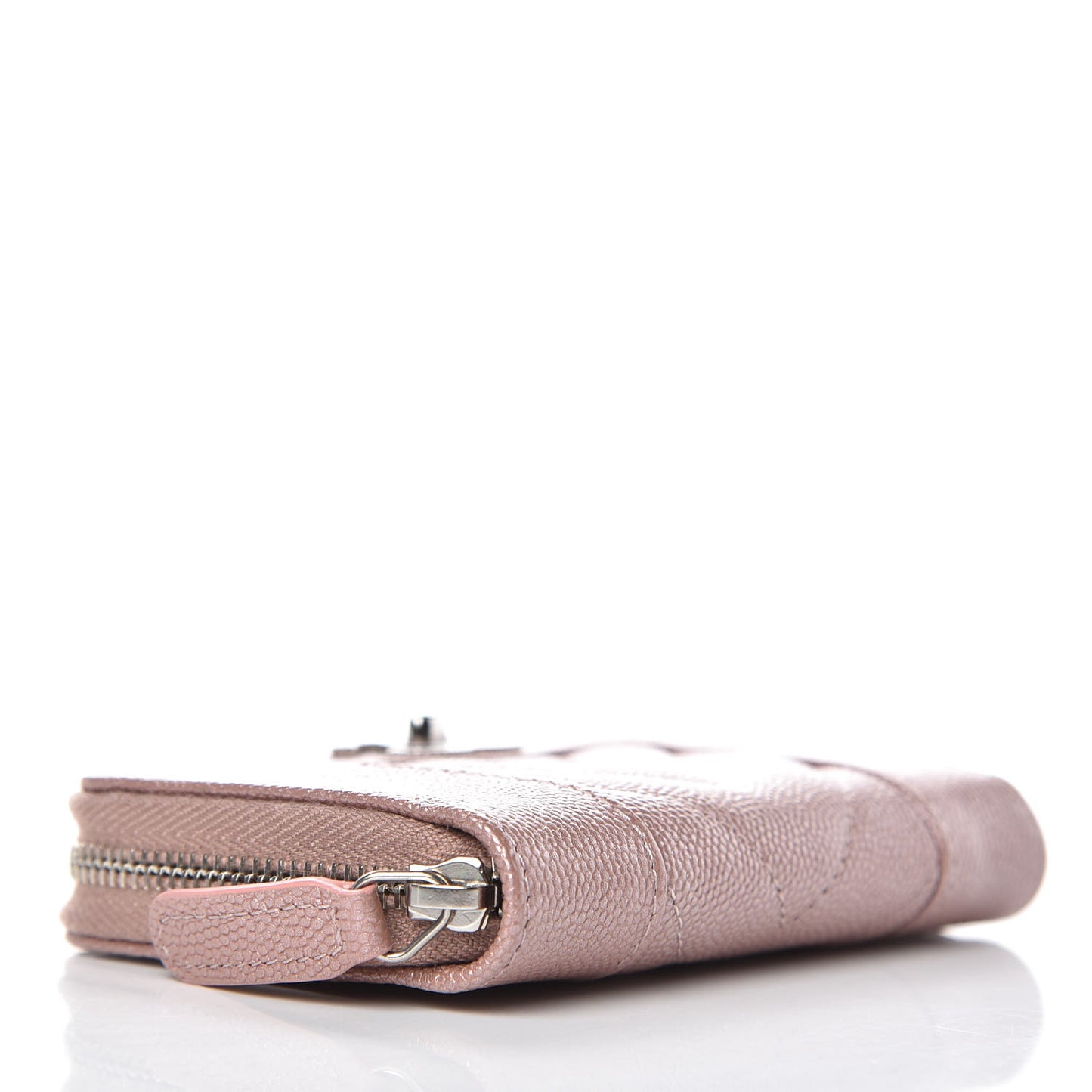 Metallic Caviar Chevron Quilted Vintage Mademoiselle Zip Coin Purse Pink