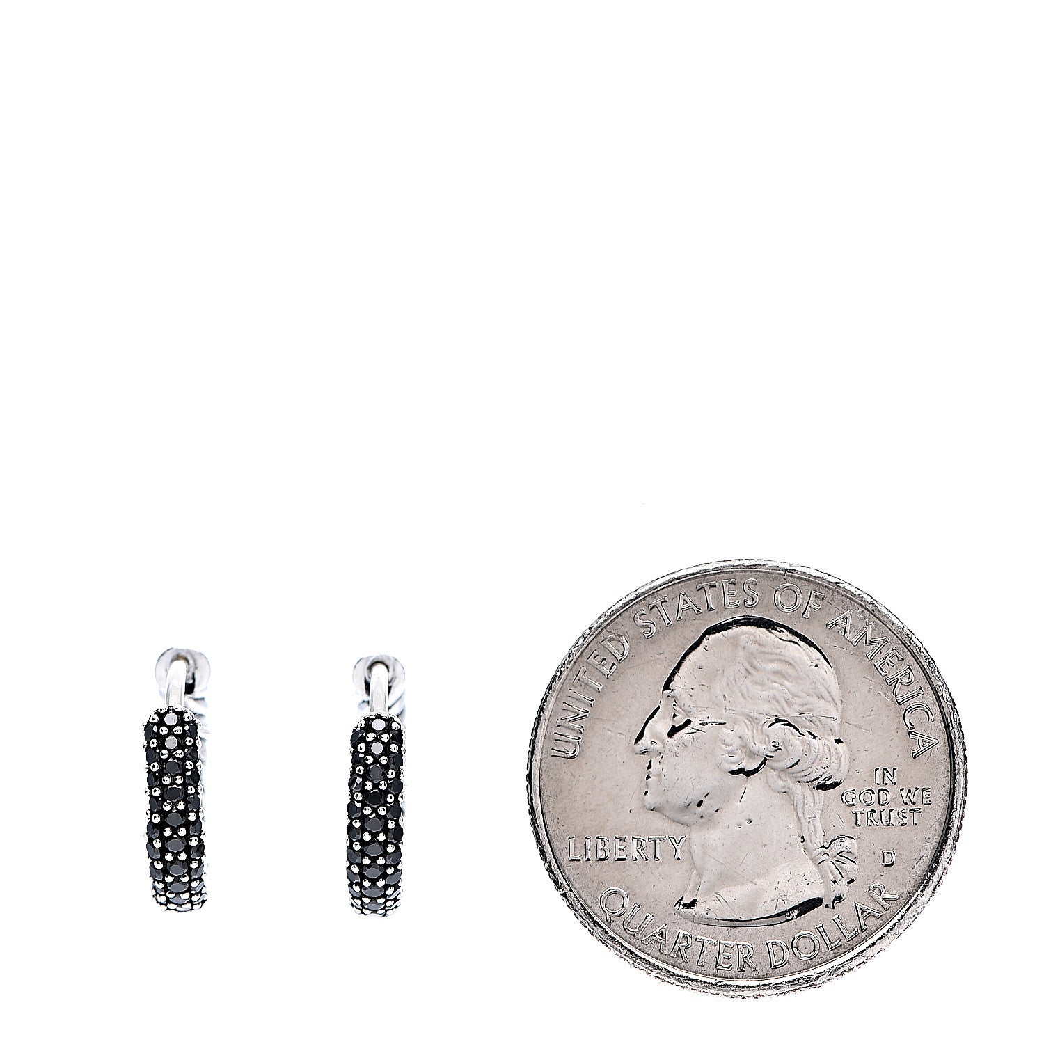 David Yurman Sterling Silver Black Diamond Petite Pave Huggie Hoop Earrings 2 of 3