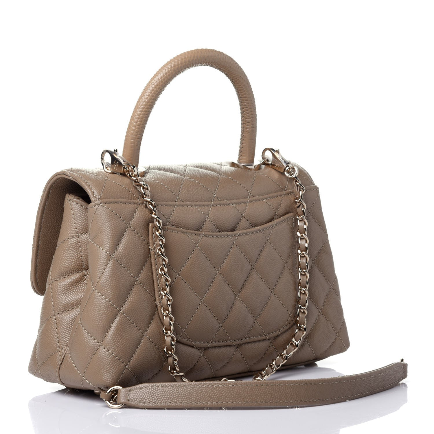 Chanel Caviar Lizard Embossed Quilted Mini Coco Handle Flap Dark Beige 2 of 4