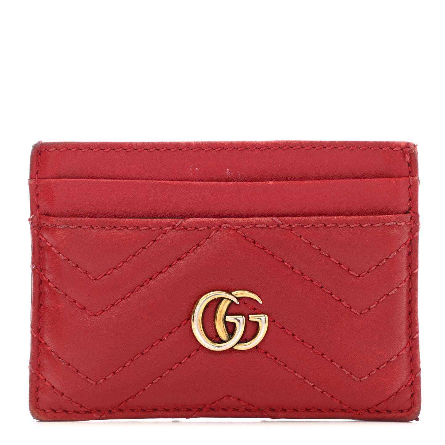 Calfskin Matelasse GG Marmont Card Holder Hibiscus Red