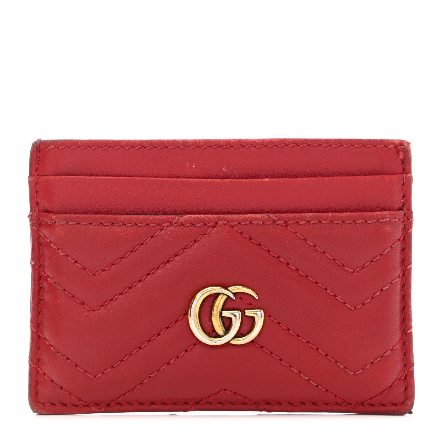Gucci Calfskin Matelasse GG Marmont Card Holder Hibiscus Red 1 of 15