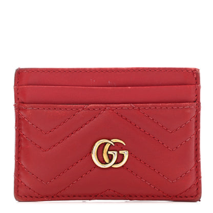 Gucci Calfskin Matelasse GG Marmont Card Holder Hibiscus Red 1 of 15