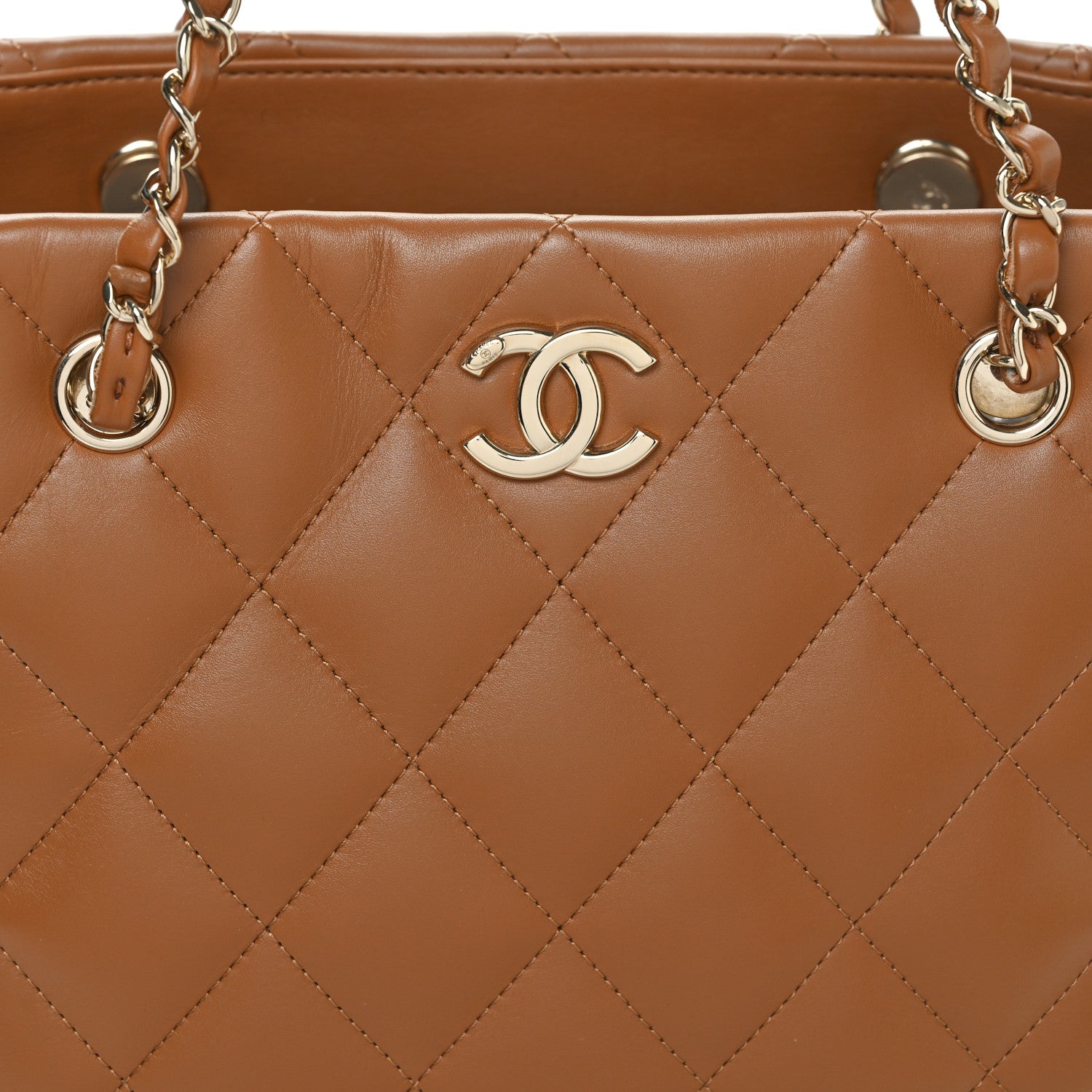 Chanel Calfskin Quilted Small Shopping Tote Dark Beige 8 of 14