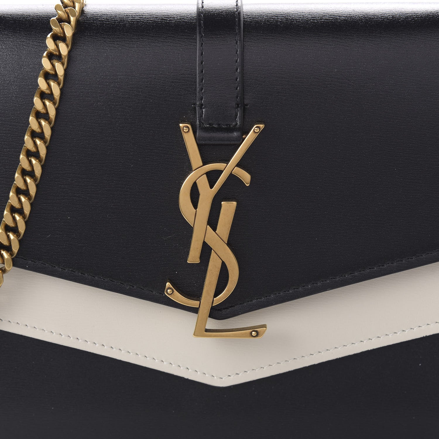 Saint Laurent Smooth Calfskin Monogram Sulpice Chain Wallet Black White 9 of 10
