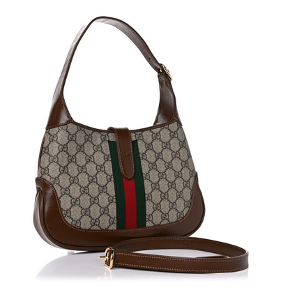 Gucci GG Supreme Monogram Azalea Calfskin Web Small Jackie 1961 Hobo Beige Ebony Brown Sugar 3 of 13