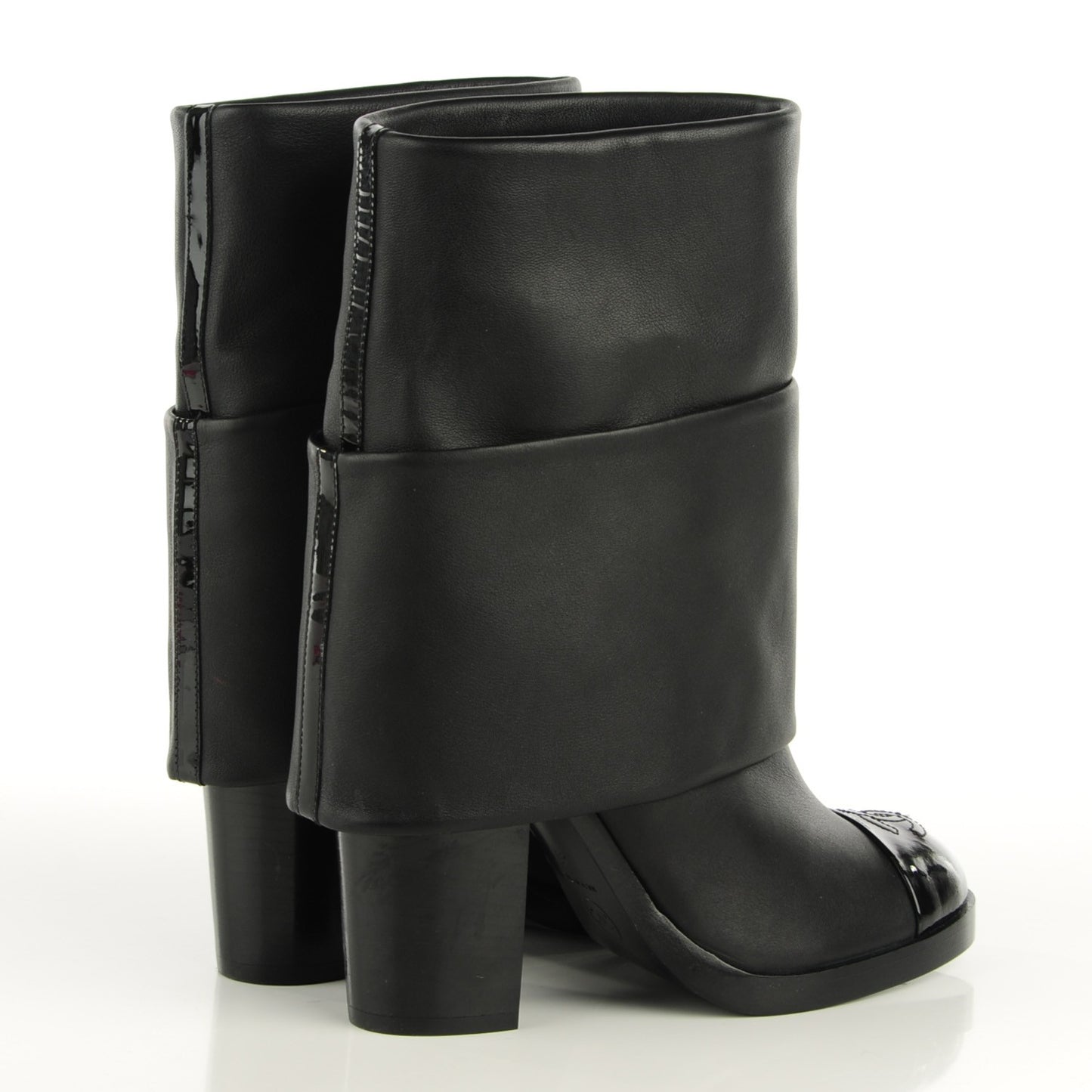 Calfskin CC Cap Toe Fold Over Boots 36 Black