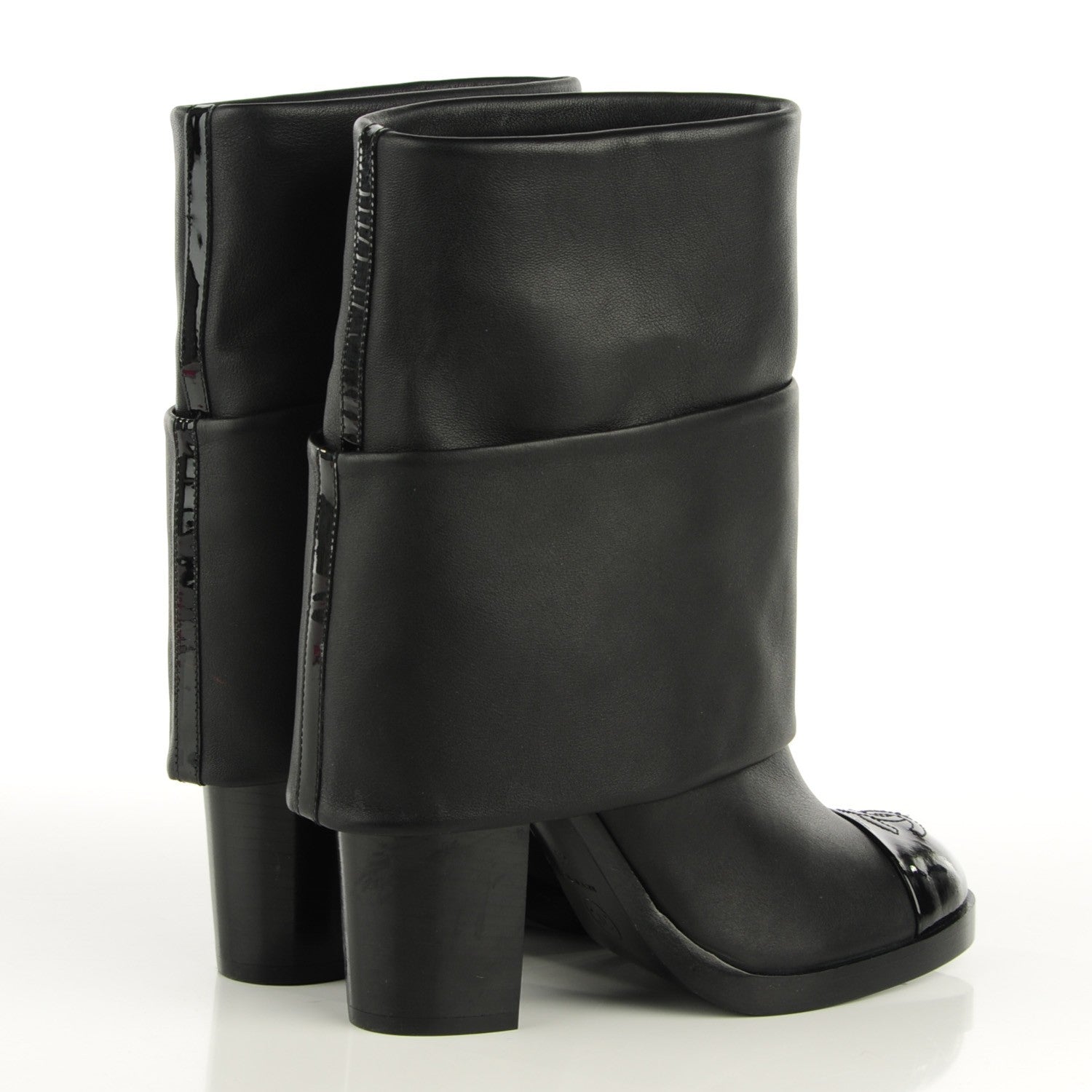 Chanel Calfskin CC Cap Toe Fold Over Boots 36 Black 4 of 7