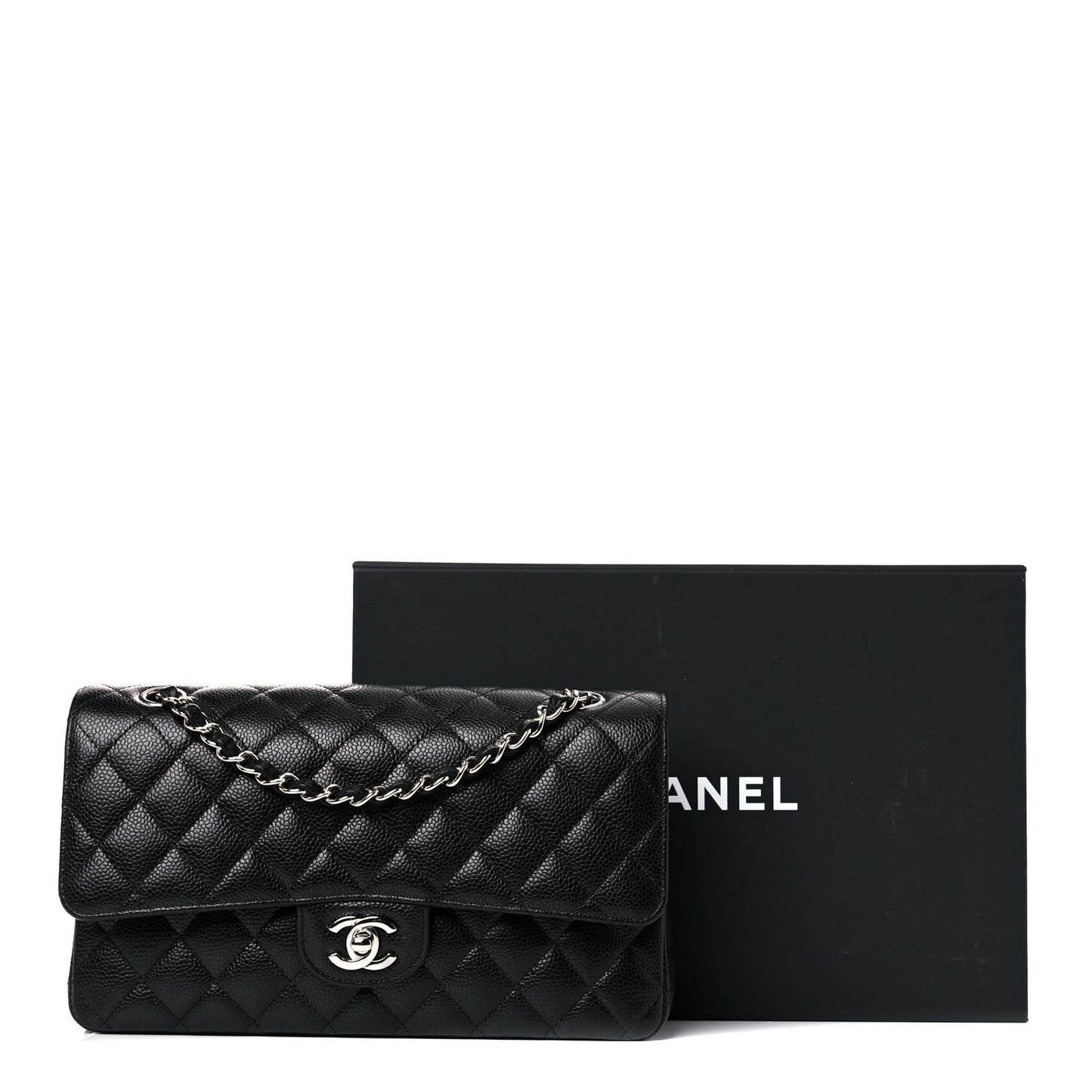 Caviar Quilted Medium Double Flap Black