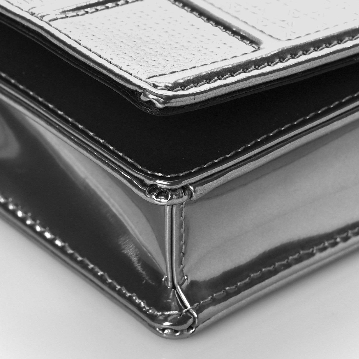 Christian Dior Metallic Patent Micro-Cannage Diorama Wallet on Chain Pouch Silver 8 of 9