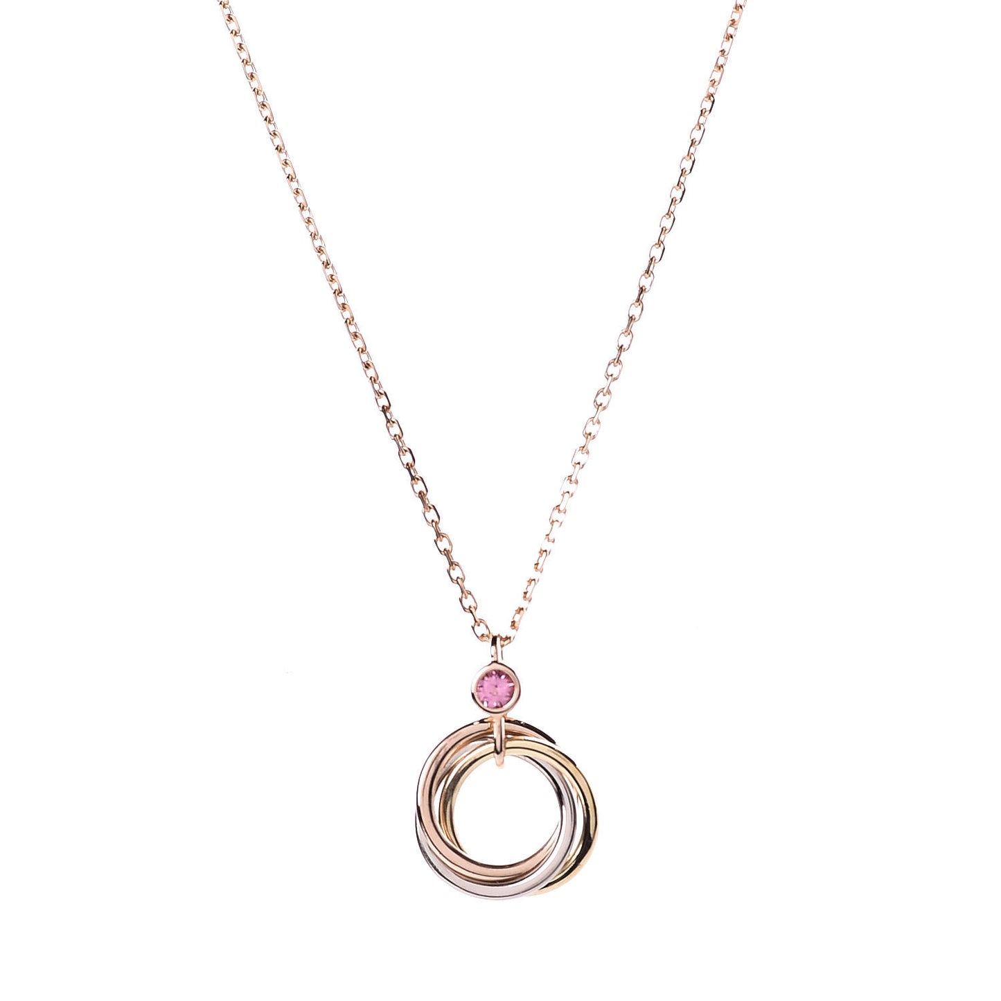 18K Pink Yellow White Gold Pink Spinel Trinity Pendant Necklace