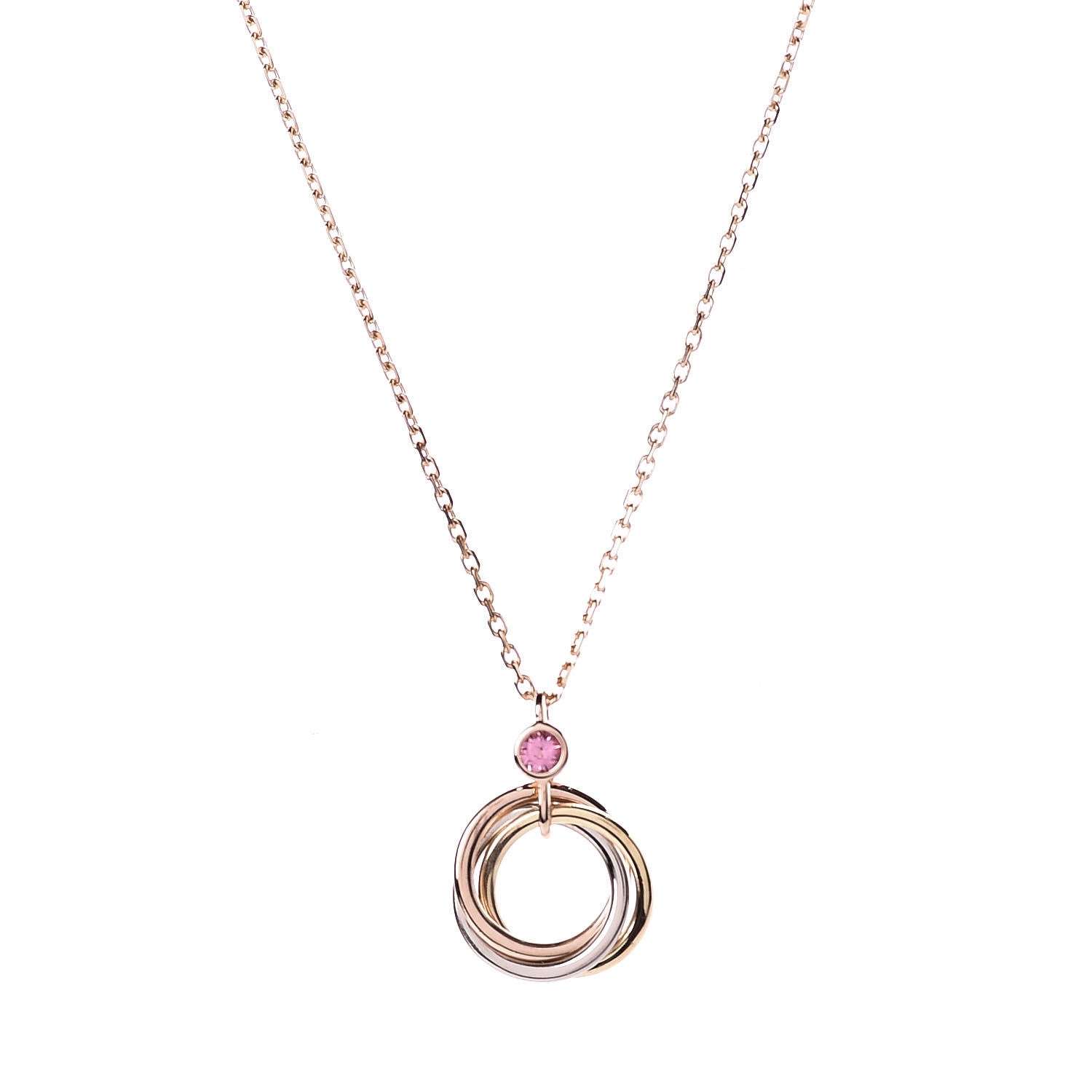 Cartier 18K Pink Yellow White Gold Pink Spinel Trinity Pendant Necklace 4 of 6