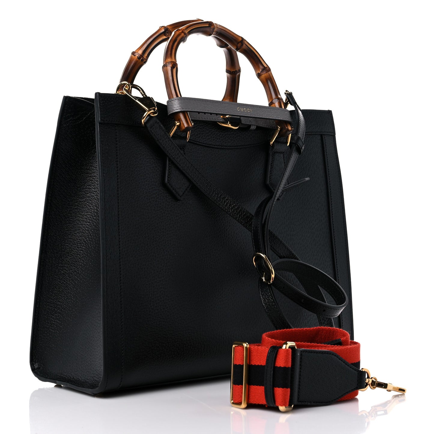 Textured Dollar Calfskin Web Medium Diana Tote Bag Black Dusty Grey