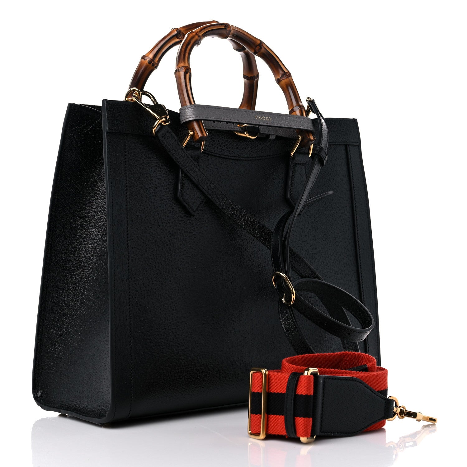 Gucci Textured Dollar Calfskin Web Medium Diana Tote Bag Black Dusty Grey 3 of 10