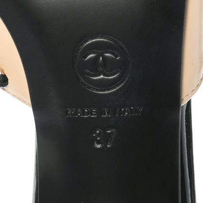 Chanel Lambskin Patent Cap Toe Chain Mule 37 Beige Black 6 of 7