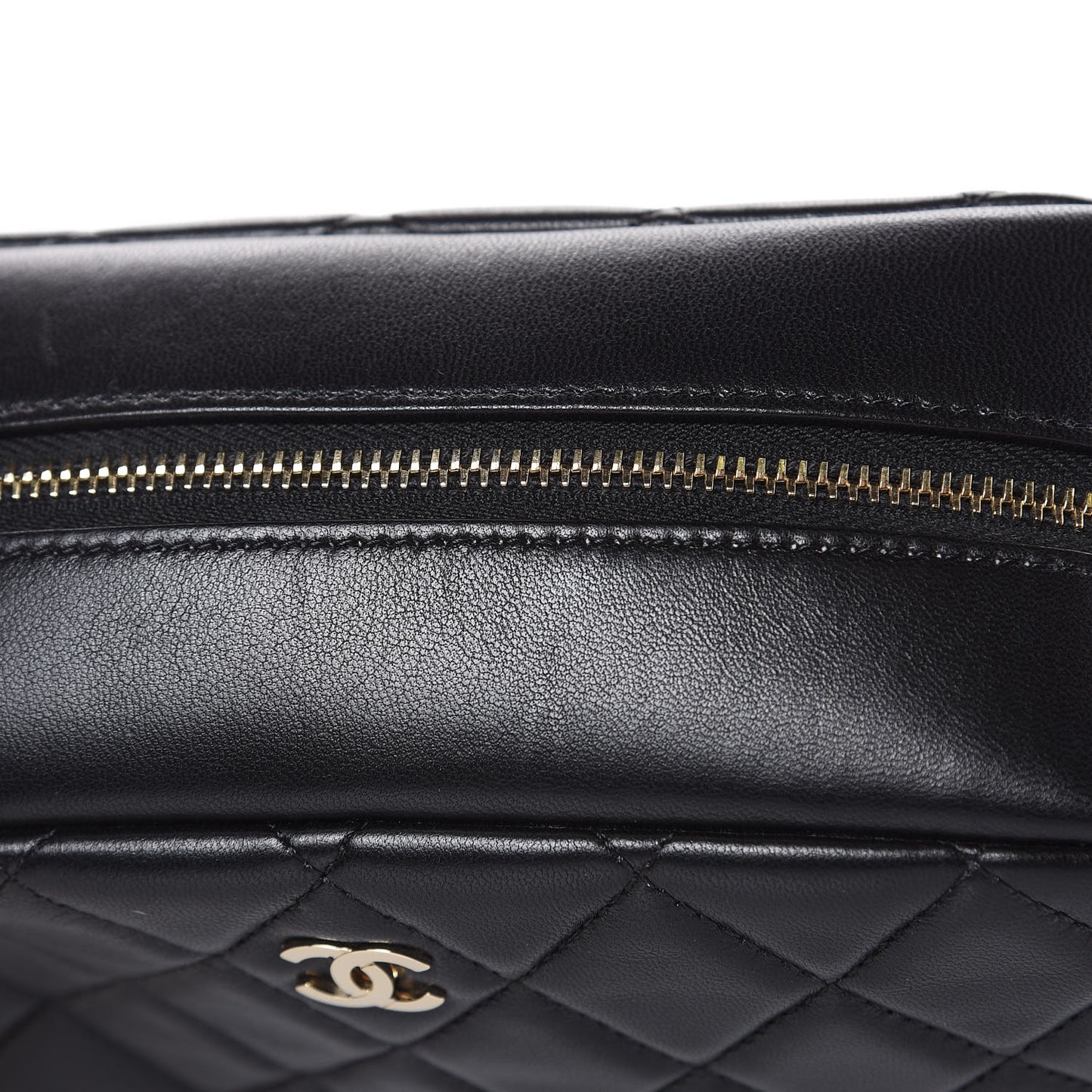 Lambskin Quilted Medium Curvy Pouch Cosmetic Case Black