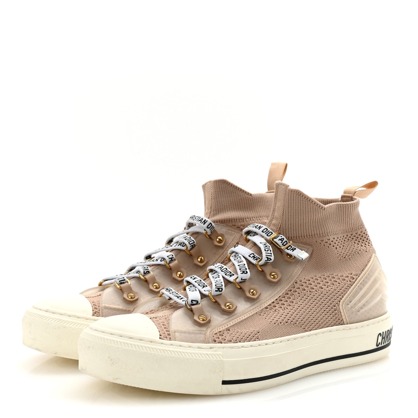 Camouflage Knit Calfskin Womens Walk'n Dior High Top Sneakers 39 Nude