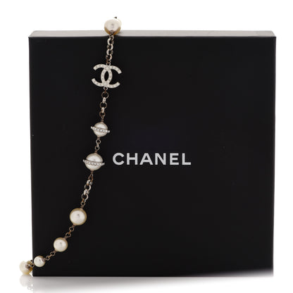 Chanel Crystal Pearl Beaded CC Long Necklace Grey 6 of 6