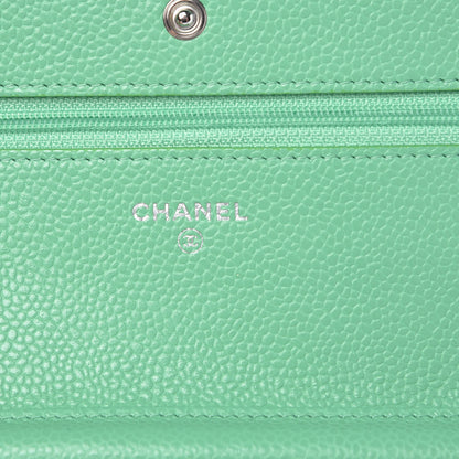 Chanel Caviar Chevron Quilted Wallet On Chain WOC Green 6 of 11