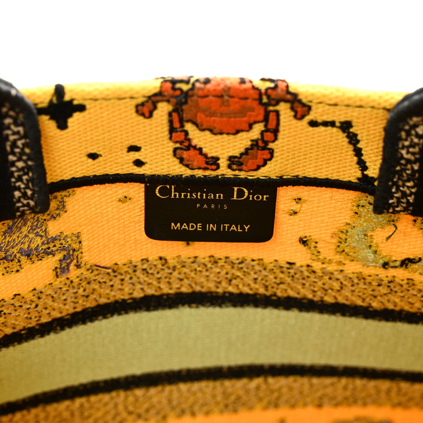 Canvas Embroidered Small Pixel Zodiac Book Tote Yellow Multicolor