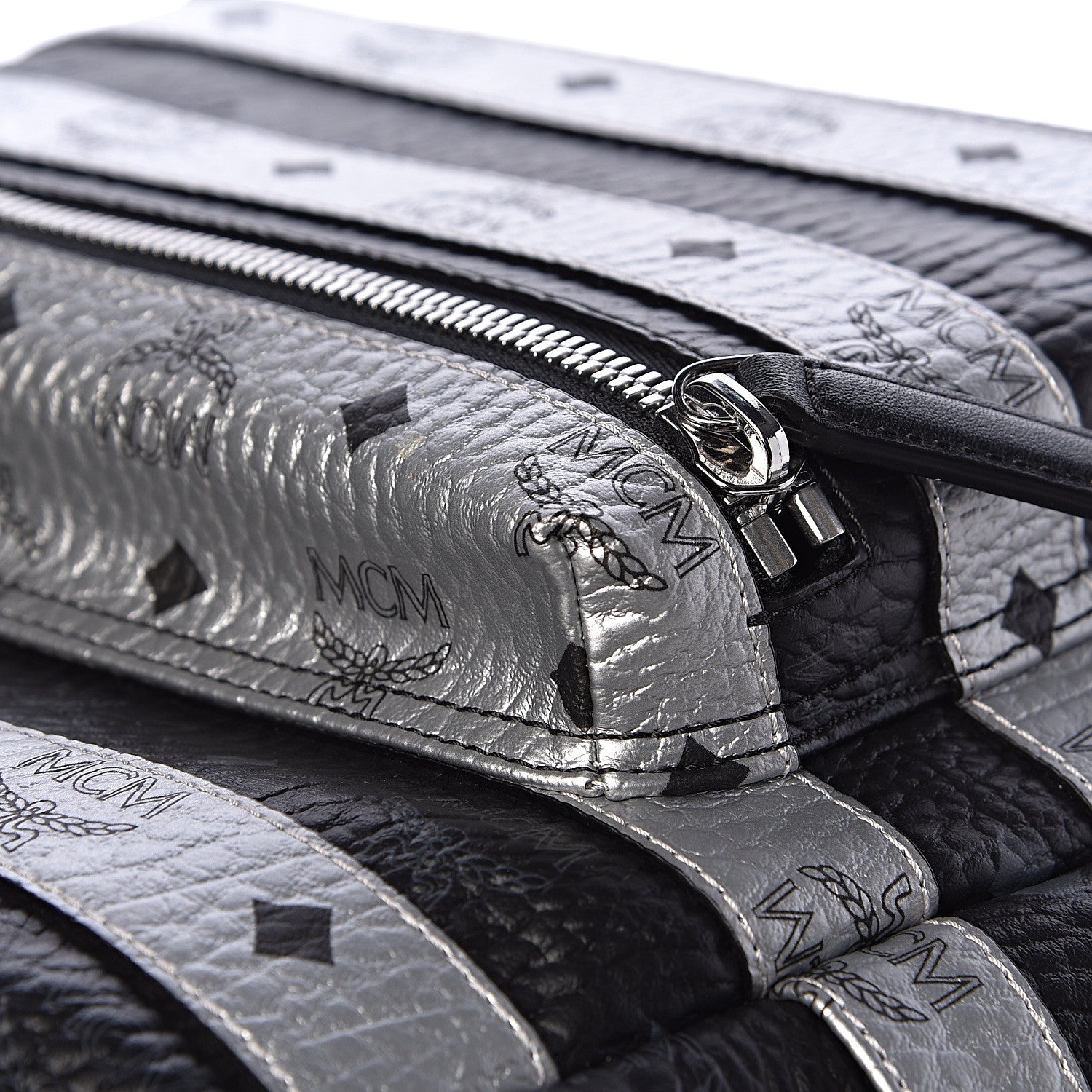 MCM Metallic Visetos Striped Medium Stark Backpack Silver Black 17 of 17