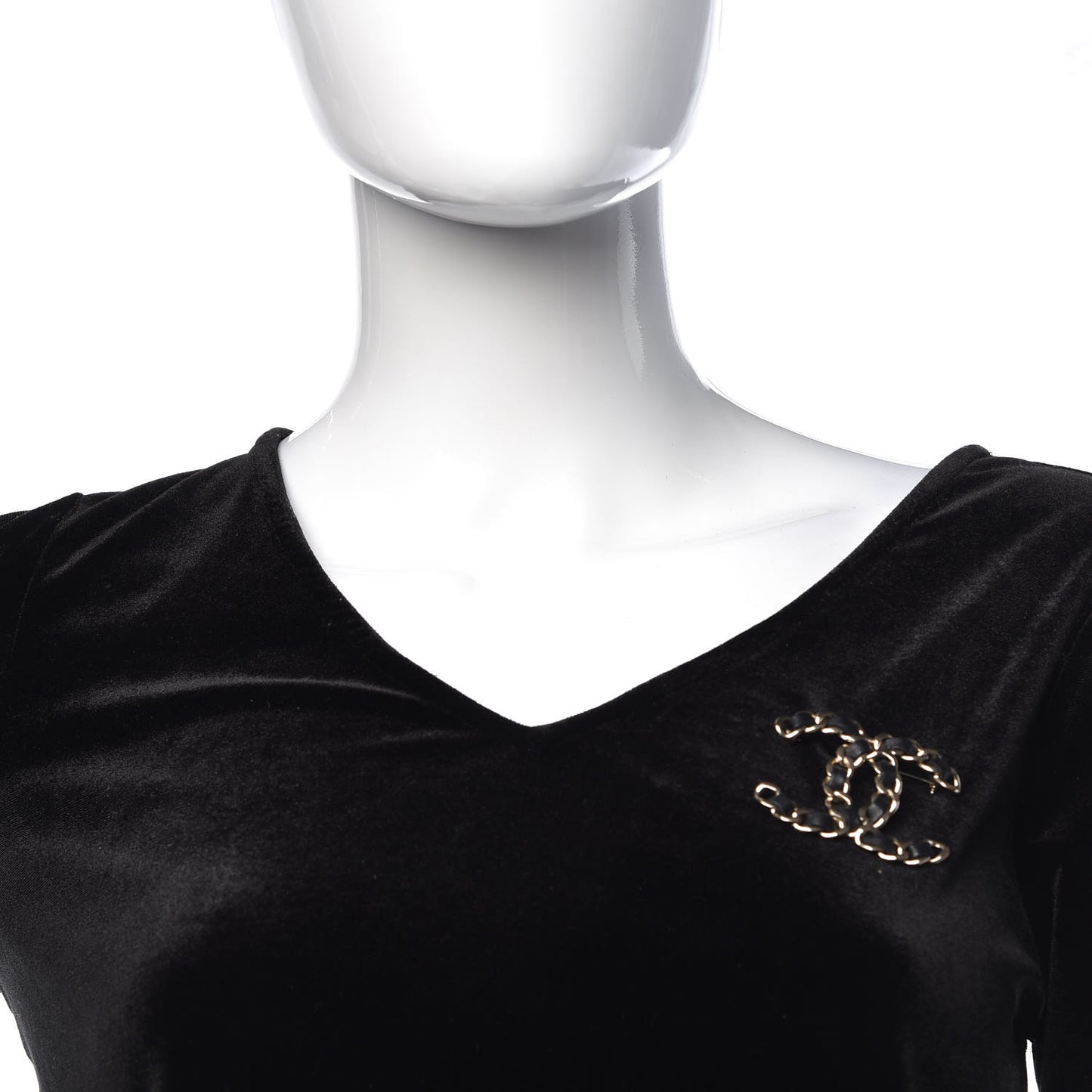 Lambskin Chain CC Brooch Black Gold