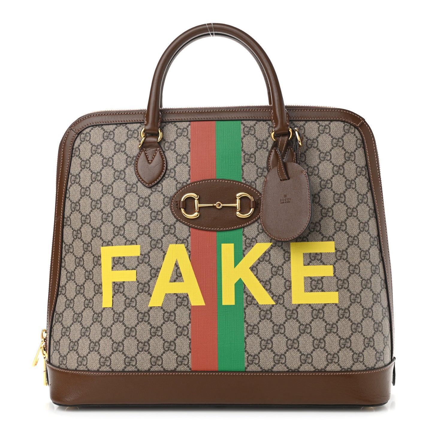 GG Supreme Monogram Azalea Calfskin Fake/Not Horsebit 1955 Duffle Bag Beige Ebony Brown Sugar
